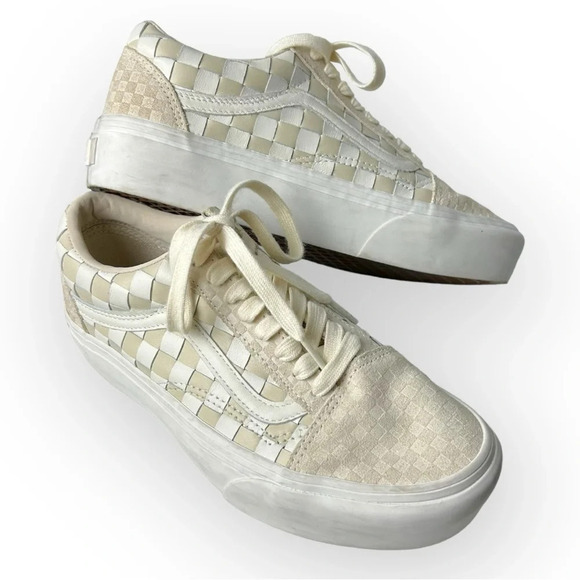 Vans Old Skool Platform Woven Leather Blanc De Blanc 8 - Picture 2 of 8